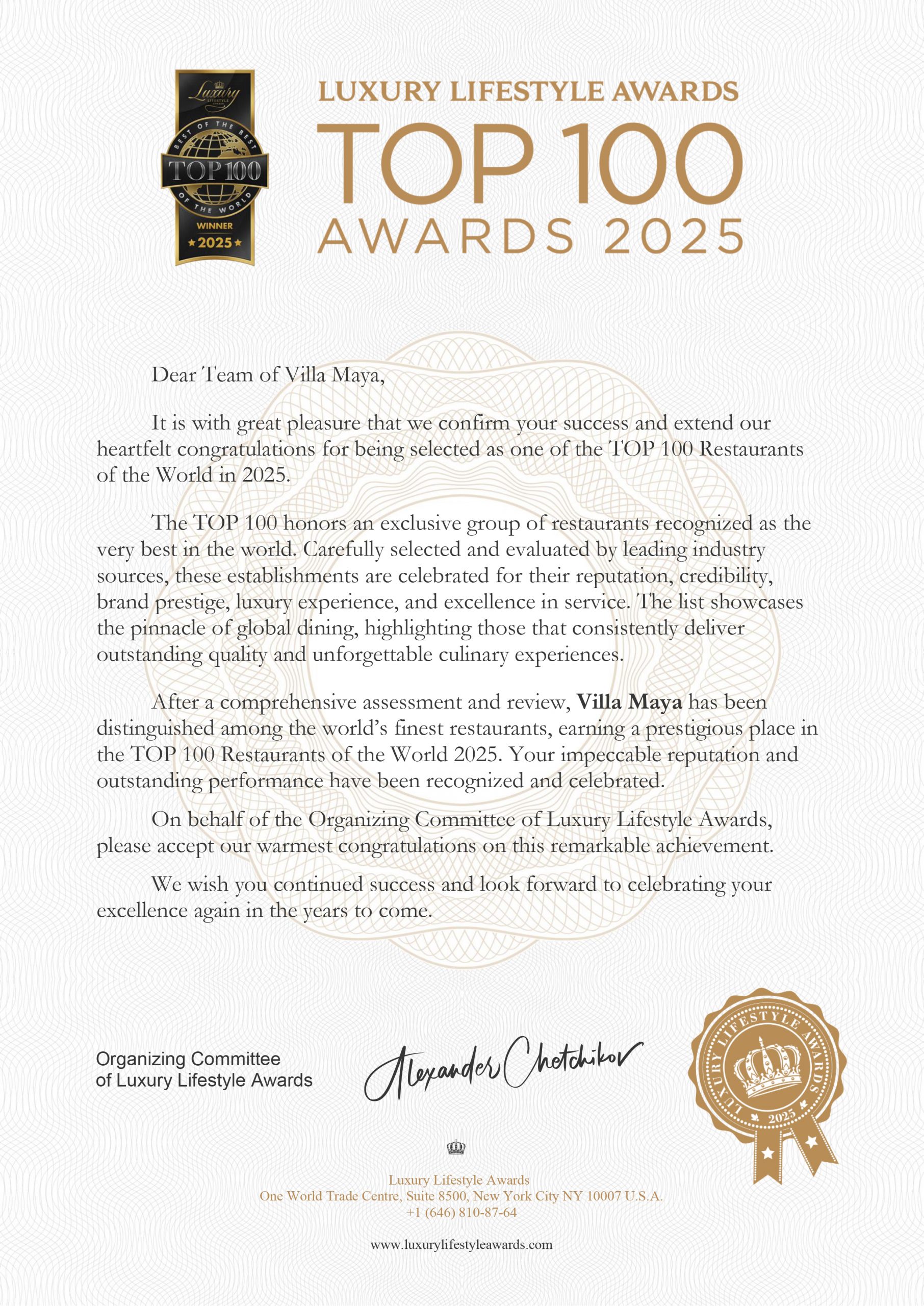 TOP-100-Restaurants-of-the-World-WINNER-2025_Villa-Maya